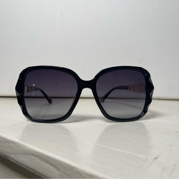 Black & Gold Oversized Square Sunglasses Polarized Tinted w Crystal Frames Nwt main image 12